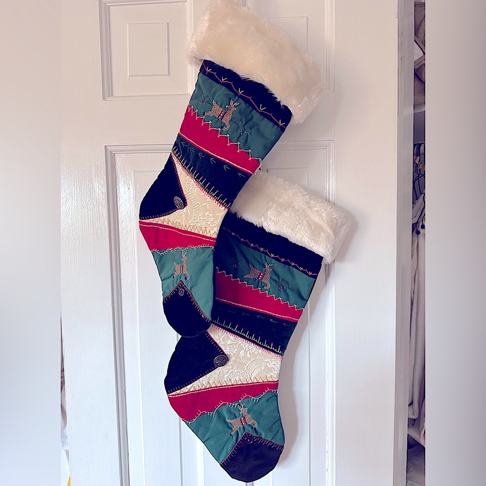 Pair of Vintage patchwork Christmas stockings